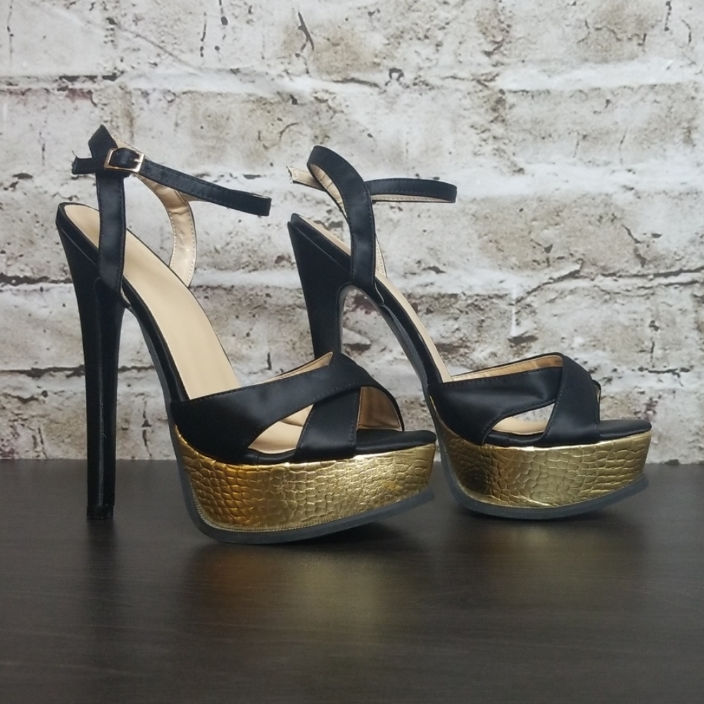 Unbranded Gold/Black Strappy High Heel Stiletto